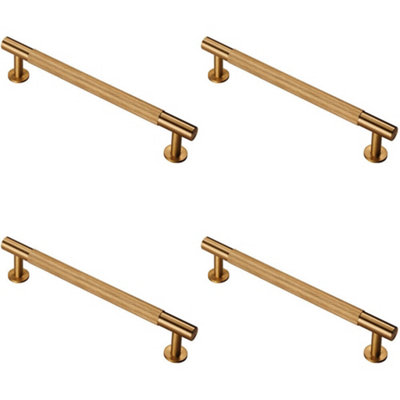 4x Knurled Bar Door Pull Handle 190 x 13mm 160mm Fixing Centres Satin Brass