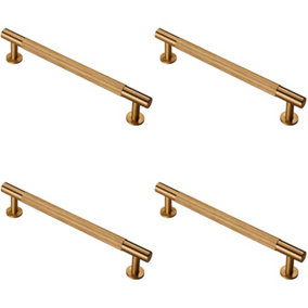 4x Knurled Bar Door Pull Handle 190 x 13mm 160mm Fixing Centres Satin Brass