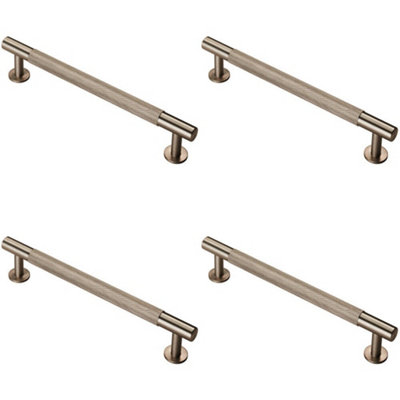 4x Knurled Bar Door Pull Handle 190 x 13mm 160mm Fixing Centres Satin Nickel