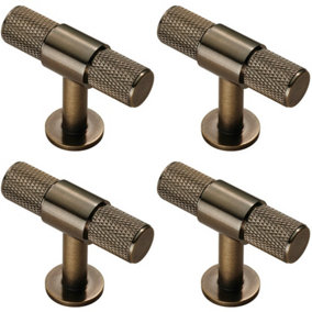 4x Knurled Cupboard T Shape Pull Handle 50 x 13mm Antique Brass Cabinet Handle