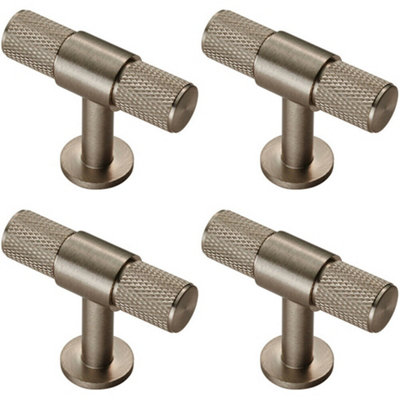 4x Knurled Cupboard T Shape Pull Handle 50 x 13mm Satin Nickel Cabinet Handle