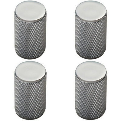 4x Knurled Cylindrical Cupboard Door Knob 18mm Dia Chrome Cabinet Handle