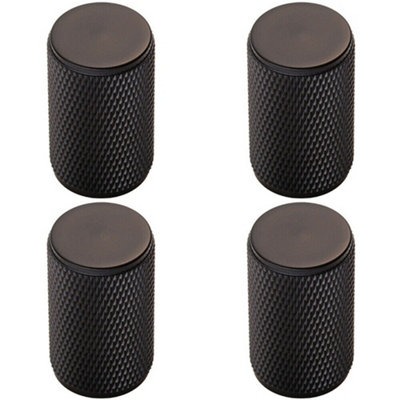 4x Knurled Cylindrical Cupboard Door Knob 18mm Dia Matt Black Cabinet Handle