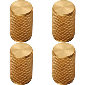 4x Knurled Cylindrical Cupboard Door Knob 18mm Dia Satin Brass Cabinet Handle