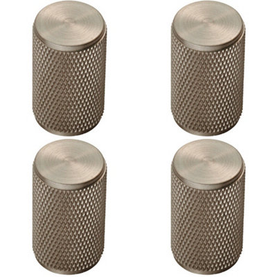 4x Knurled Cylindrical Cupboard Door Knob 18mm Dia Satin Nickel Cabinet Handle