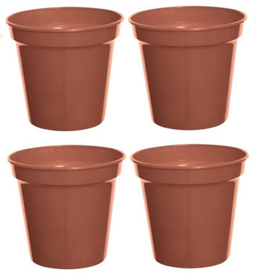 4x Large Plastic Plant Pot 20cm 8 Inch Cultivation Pot Terracotta Colour