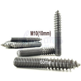 4x M10 60mm Wood to Metal Screws Furniture Dowels Double Ended Fixing Bolts Thread Screw Stud Hanger Bolt