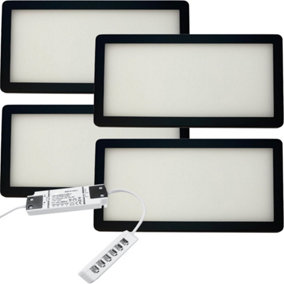 4x MATT BLACK Ultra-Slim Rectangle Under Cabinet Kitchen Light & Driver Kit - Warm White Diffused LED