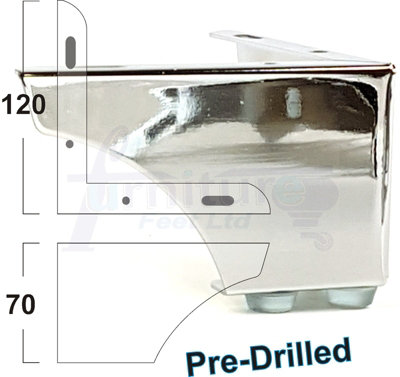 4x Metal Furniture Legs 70mm High Chrome Feet PreDrilled Self Fixing Chairs Sofas Stools Beds Cabinets