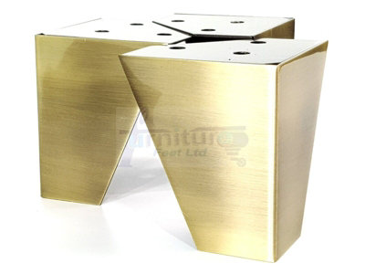 4x Metal Furniture Legs 95mm High Chair Feet Cabinets Brushed Brass (Self-Fix)