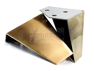 4x Metal Furniture Legs 95mm High Chair Feet Cabinets Brushed Brass (Self-Fix)