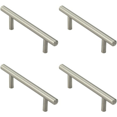 4x Mini Round T Bar Pull Handle 100 x 8mm 64mm Fixing Centres Satin Nickel