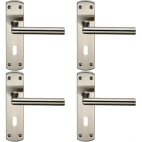 4x Mitred Lever Door Handle on Lock Backplate 172 x 44mm Satin Stainless Steel