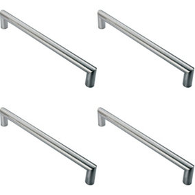 4x Mitred Round Bar Pull Handle 106 x 10mm 96mm Fixing Centres Satin Steel