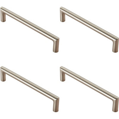 4x Mitred Round Bar Pull Handle 138 x 10mm 128mm Fixing Centres Satin Steel