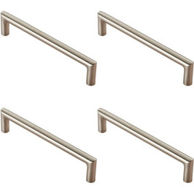 4x Mitred Round Bar Pull Handle 138 x 10mm 128mm Fixing Centres Satin Steel