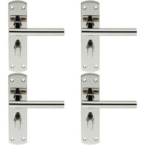 4x Mitred T Bar Lever on Bathroom Backplate Handle Thumbturn Lock Polished Steel
