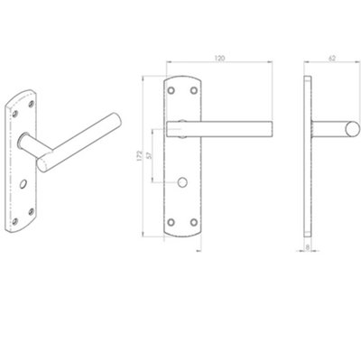 4x Mitred T Bar Lever on Bathroom Backplate Handle Thumbturn Lock Satin Steel