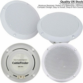 4x Moisture Resistant Ceiling Speakers 80W 16Ohm 5" Kitchen Bathroom 2 Way Loud