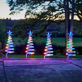 4x Multi Coloured Spiral Tree Stake Lights