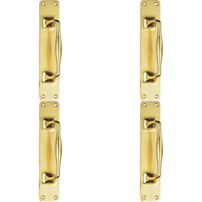 4x One Piece Door Pull Handle on Backplate 297mm Length Polished Brass