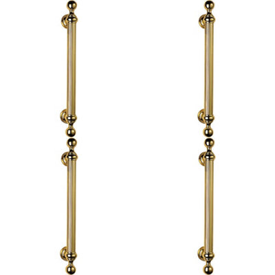 4x Ornate Pull Handle with Reeded Grip 353mm Fixing Centres Polished Brass