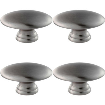 4x Oval Cabinet Door Knob on Tiered Oval Stem Satin Nickel Cupboard Handle