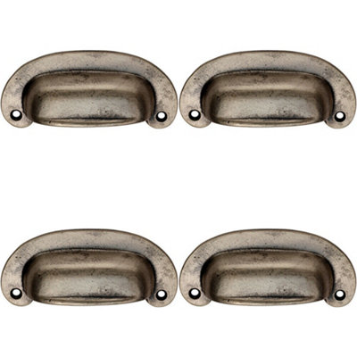 4x Oval Plate Cabinet Cup Handle 106 x 44.5mm 87mm Fixing Centres Pewter