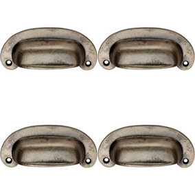 4x Oval Plate Cabinet Cup Handle 106 x 44.5mm 87mm Fixing Centres Pewter