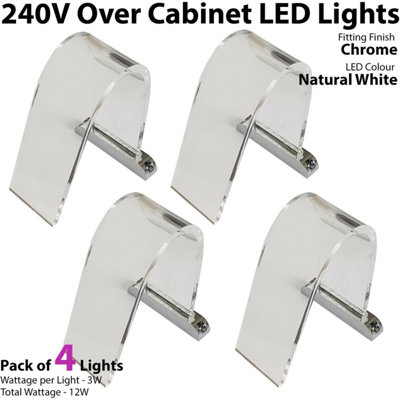 4x Over Cabinet LED Kit NATURAL WHITE Curved Glass Light Bathroom Make Up Lamp
