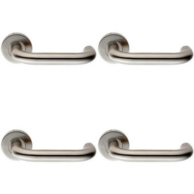 4x PAIR 19mm Round Bar Safety Handle on Round Rose Concealed Fix Satin Steel