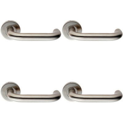 4x PAIR 19mm Round Bar Safety Lever on Slim Round Rose Concealed Fix Satin Steel