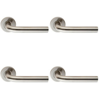 4x PAIR 19mm Straight Round Bar Handle on Round Rose Concealed Fix Satin Steel Price Comparisons | Compare The Build