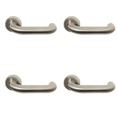 4x PAIR 22mm Round Bar Safety Handle on Round Rose Concealed Fix Satin Steel