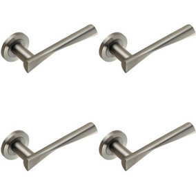 4x PAIR Angular Twisted Lever on Round Rose Concealed Fix Satin Stainless Steel