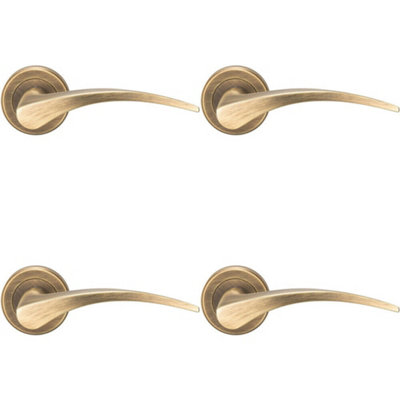 4x PAIR Arched Tapered Handle on Round Rose Concealed Fix Antique Brass