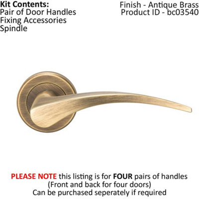 4x PAIR Arched Tapered Handle on Round Rose Concealed Fix Antique Brass