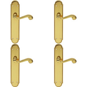 4x PAIR Beaded Pattern Handle on Latch Backplate 249 x 50mm Polished Brass