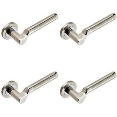 4x PAIR Cranked Round Bar Lever on Round Rose Concealed Fix Polished Satin Steel