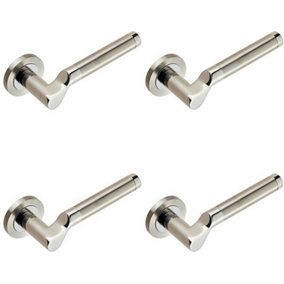 4x PAIR Cranked Round Bar Lever on Round Rose Concealed Fix Polished Satin Steel