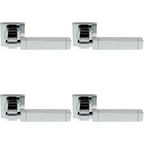 4x PAIR Cube Lever on Square Rose Etched Detailing Concealed Fix Polished Chrome