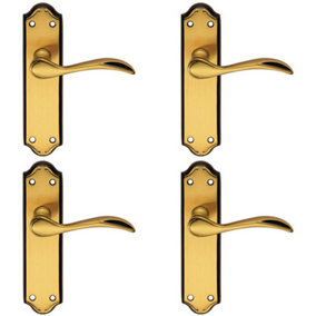4x PAIR Curved Door Handle Lever on Latch Backplate 180 x 45mm Florentine Bronze