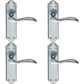 4x PAIR Curved Door Handle Lever on Latch Backplate 180 x 45mm Satin Chrome