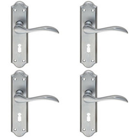 4x PAIR Curved Door Handle Lever on Lock Backplate 180 x 45mm Satin Chrome