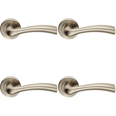 4x PAIR Curved Flowing Flared Handle Concealed Fix Round Rose Satin Nickel