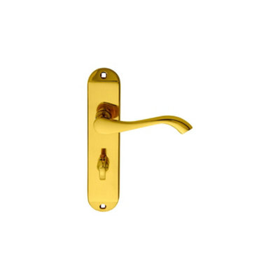 4x PAIR Curved Handle on Chamfered Bathroom Backplate 180 x 40mm Polished Brass