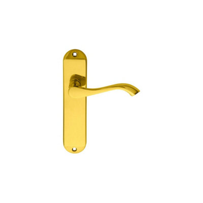 4x PAIR Curved Handle on Chamfered Latch Backplate 180 x 40mm Polished Brass