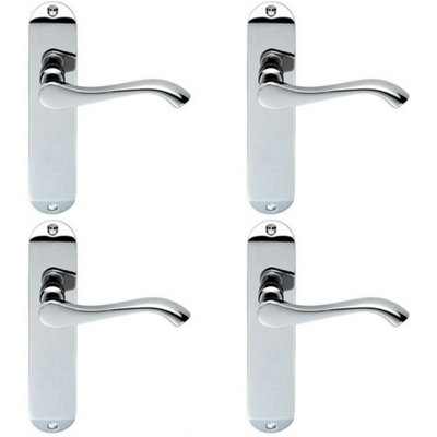 4x PAIR Curved Handle on Chamfered Latch Backplate 180 x 40mm Polished Chrome