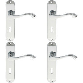 4x PAIR Curved Handle on Chamfered Lock Backplate 180 x 40mm Polished Chrome