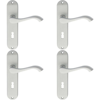 4x PAIR Curved Handle on Chamfered Lock Backplate 180 x 40mm Satin Chrome